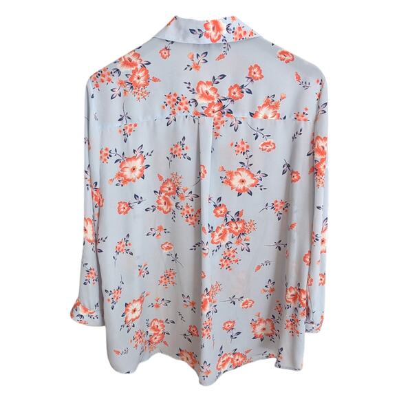 IZ Byer Blue And Pink Floral Button Up Blouse With Roll Sleeves 2XL - Picture 2 of 8